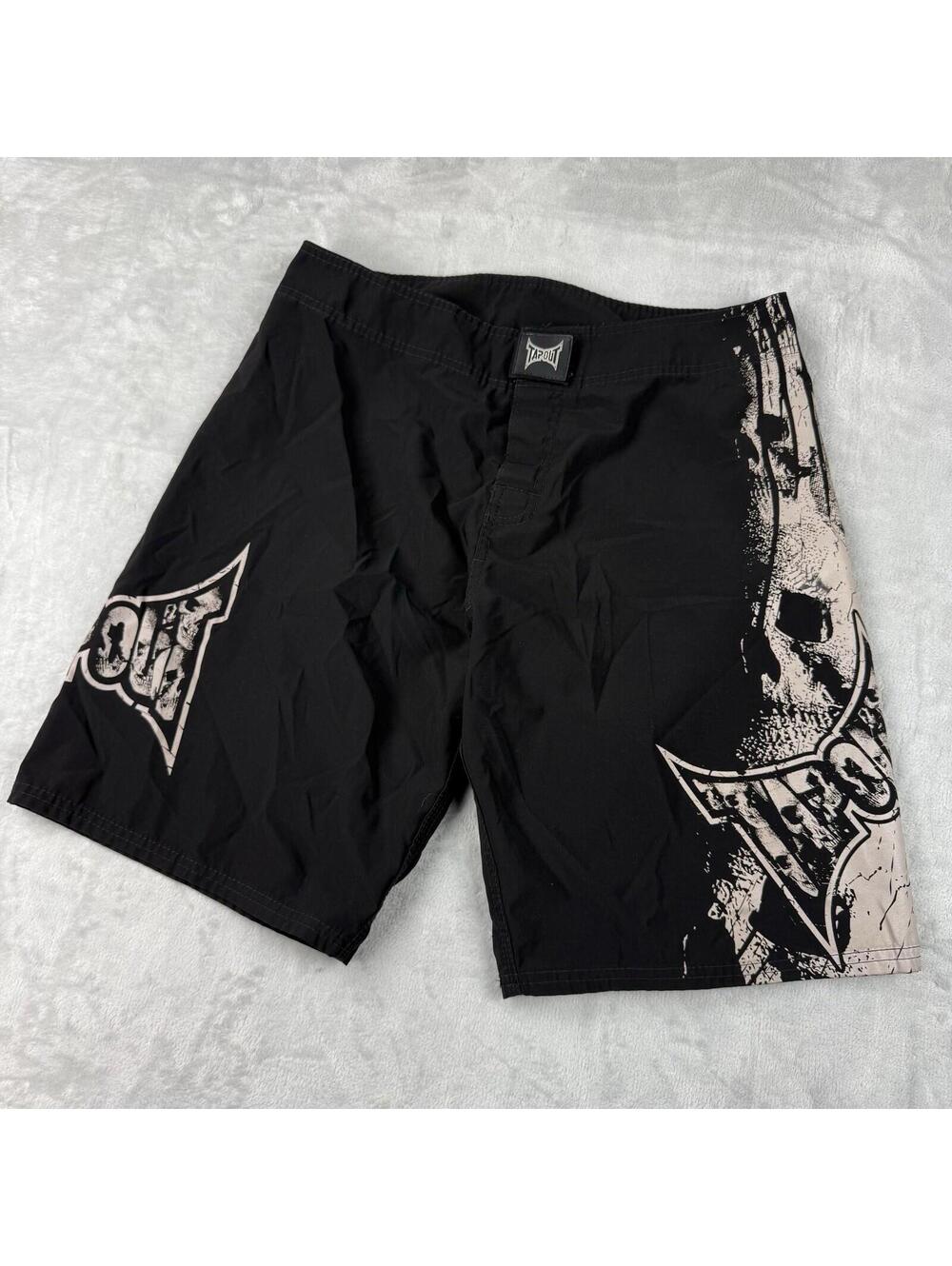 Y2K Tapout MMA Fight Shorts Black Skull Graphic Mens Athletic Training UFC W32